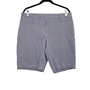 Lands End Womens Navy Blue Striped Bedford Bermuda Shorts Fit 2 Size 14 NWT